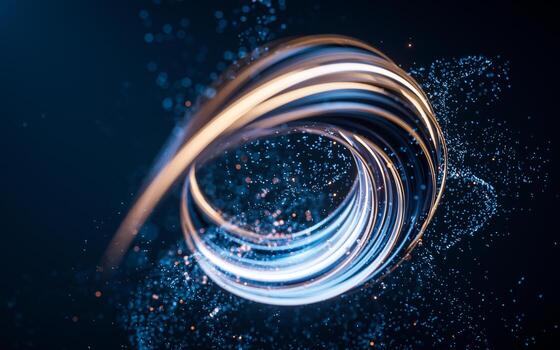 Flowing curve and particles background, 3d rendering. photo