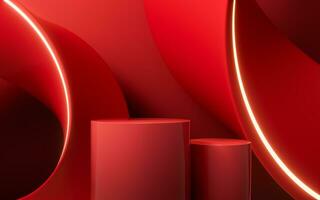 Red curve ring geometry and stage, 3d rendering. photo
