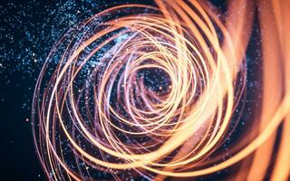 Flowing curve and particles background, 3d rendering. photo