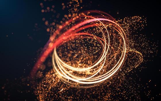 Flowing curve and particles background, 3d rendering. photo