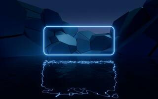 Glowing neon lines with water surface background, 3d rendering. photo