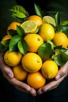 Individual consuming citrus fruits boosting their immune system in Autumn photo