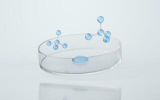 Chemical glassware and molecule, 3d rendering. photo