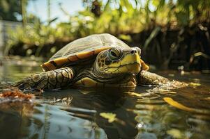 Turtle in Pond Nature Save the Wildlife Generative AI photo