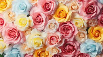 Romantic Rose Colorful Blooms Delicate Background Generative AI photo