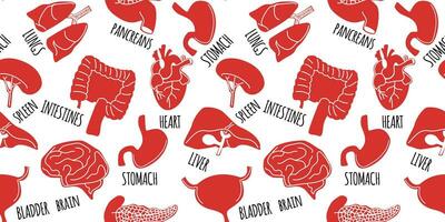 Cartoon human internal organs. Seamless pattern. Inner body parts. Wrapping or gift paper. Vector
