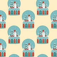 Snow globe seamless pattern. Vector, flat style. Perfect for textile, wallpaper or print design. vector