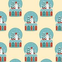 Snow globe seamless pattern. Vector, flat style. Perfect for textile, wallpaper or print design. vector