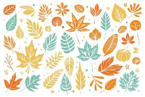 Abstract Colorful Autumn Hand-drawn Leaves Texture Pattern Doodle Vector Illustration