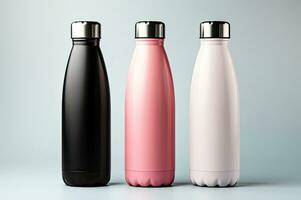 Reusable Sports Water Bottle Mockup Front View Generative AI photo