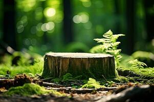 Environment Saving Ancient Tree Stump Green Forest Generative AI photo