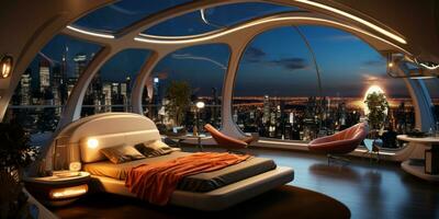 Futuristic room design of the apartment house photo