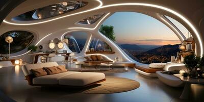 Futuristic room design of the apartment house photo