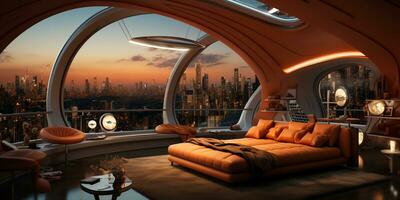 Futuristic room design of the apartment house photo