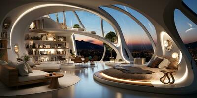 Futuristic room design of the apartment house photo