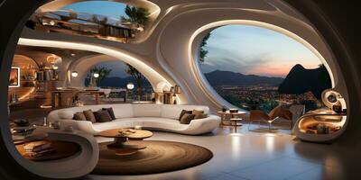 Futuristic room design of the apartment house photo