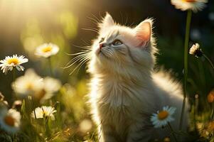 Nature Harmony Kitten in Tranquil Meadow Generative AI photo