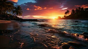 Tropical Twilight Beauty Sunset Silhouette Beach Generative AI photo