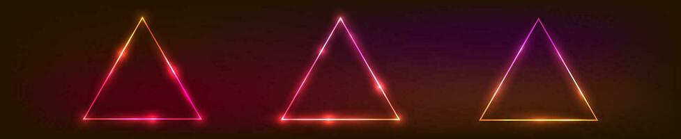 Neon triangular frame with shining effects vector