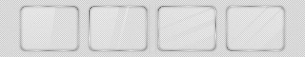 Set of four glass plates in rounded rectangular frame isolated on background. Vector illustration.