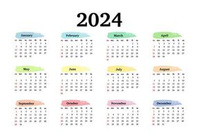 Calendar for 2024 isolated on a white background vector