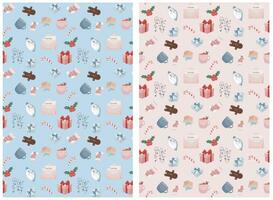 Merry Christmas and Happy New Year seamless pattern. Festive elements in cartoon style, flat style. Two types of pattern Textiles, wrapping paper, wallpaper vector