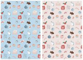 Merry Christmas and Happy New Year seamless pattern. Festive elements in cartoon style, flat style. Two types of pattern Textiles, wrapping paper, wallpaper vector