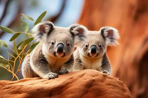 icónico fauna silvestre linda koalas en Afuera generativo ai foto