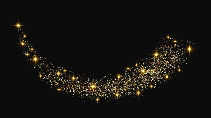 Gold glittering confetti wave and stardust