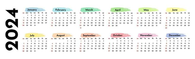 Calendar for 2024 isolated on a white background vector