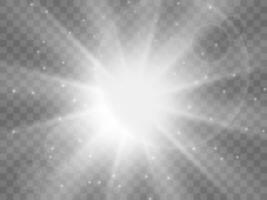 Sunlight on a background. Isolated white rays of light. Vector illustration