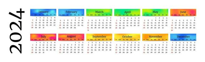 Calendar for 2024 isolated on a white background vector