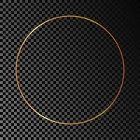 Gold glowing circle frame isolated on dark background. Shiny frame with glowing effects. Vector illustration.