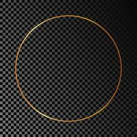 Gold glowing circle frame isolated on dark background. Shiny frame with glowing effects. Vector illustration.