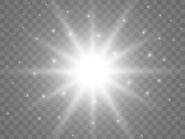 Sunlight on a background. Isolated white rays of light. Vector illustration