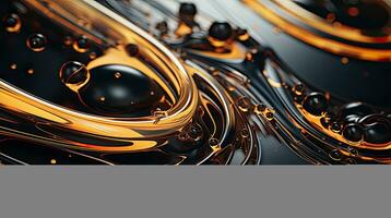 Dynamic Oil Art Abstract Flow Gold Bubbles Texture Generative AI photo
