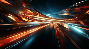 Dynamic Cyberpunk Light Trails, Curve Distortion Generative AI photo
