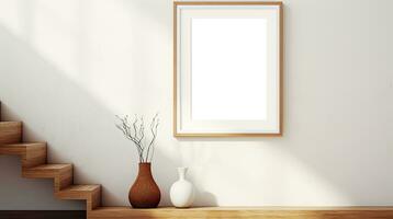 Blank Frame Mockup Neutral Tones Interior Design Generative AI photo