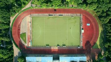 Aerial view from drone of football soccer field with players. 4k stock footage. video