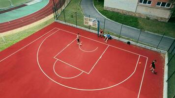 Red sport ground for playing big tennis and basketball. 4k stock footage. video