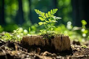 simbólico árbol crecimiento vida emerge desde tocón generativo ai foto