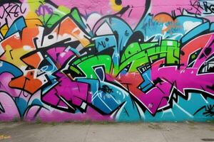 Vibrant graffiti mural on the wall background. AI Generative Pro Photo