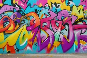 Vibrant graffiti mural on the wall background. AI Generative Pro Photo