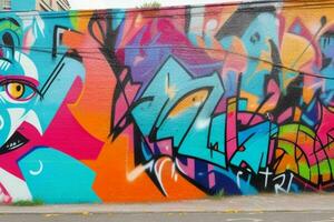 Vibrant graffiti mural on the wall background. AI Generative Pro Photo