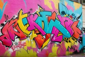 Vibrant graffiti mural on the wall background. AI Generative Pro Photo