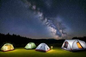 camping tent under the Milky Way. AI Generative Pro photo