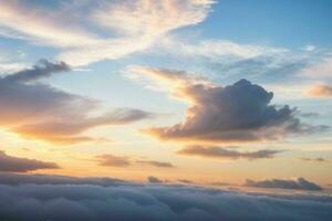 Cloudy sky at sunrise background. AI Generative Pro Photo