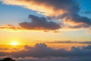Cloudy sky at sunrise background. AI Generative Pro Photo