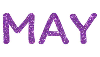 Purple glitter MAY Letters Icon. May sign. Design for decorating, background, wallpaper, illustration. png