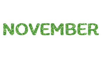 Green glitter NOVEMBER Letters Icon. November sign. Design for decorating, background, wallpaper, illustration. png